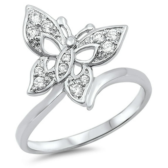 White Cubic Zirconia Butterfly Animal Ring 925 Sterling Silver Band Jewelry Female Male Size 6