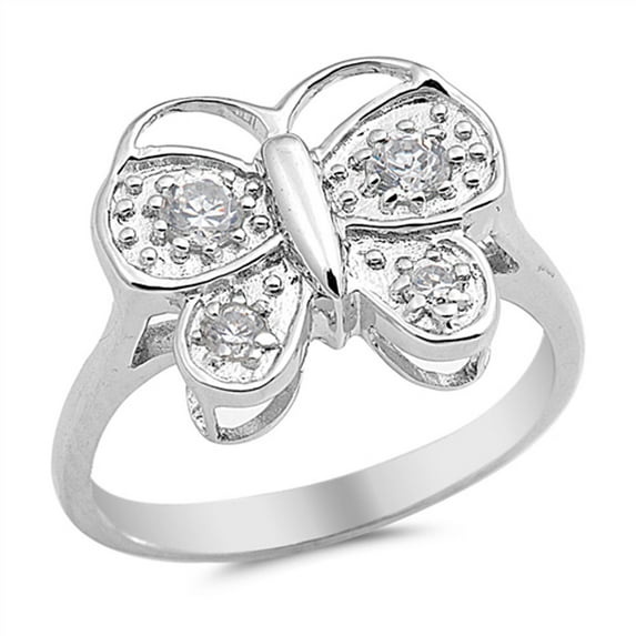 White Cubic Zirconia Butterfly Animal Ring Sterling Silver Band 925 Jewelry Female Male Size 8