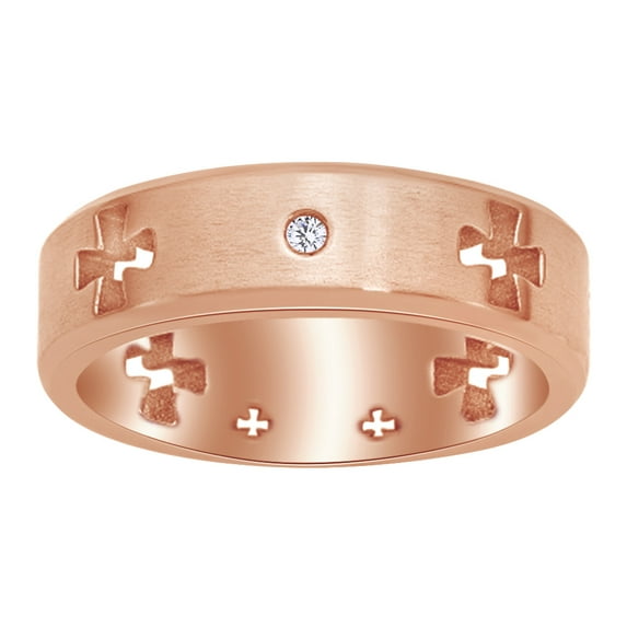 AFFY White Cubic Zirconia Celtic Cross Cut Out Brushed & Polished 7mm Band Ring in 14k Rose Gold Over Sterling Silver Ring Size - 13