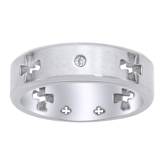 AFFY White Cubic Zirconia Celtic Cross Cut Out Brushed & Polished 7mm Band Ring in 14k White Gold Over Sterling Silver Ring Size - 11.5