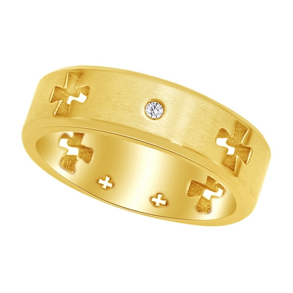 AFFY White Cubic Zirconia Celtic Cross Cut Out Brushed & Polished 7mm Band Ring in 14k Yellow Gold Over Sterling Silver Ring Size - 12
