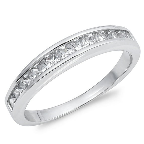 White Cubic Zirconia Channel Stackable Wedding Ring .925 Sterling Silver Band Jewelry Female Size 9