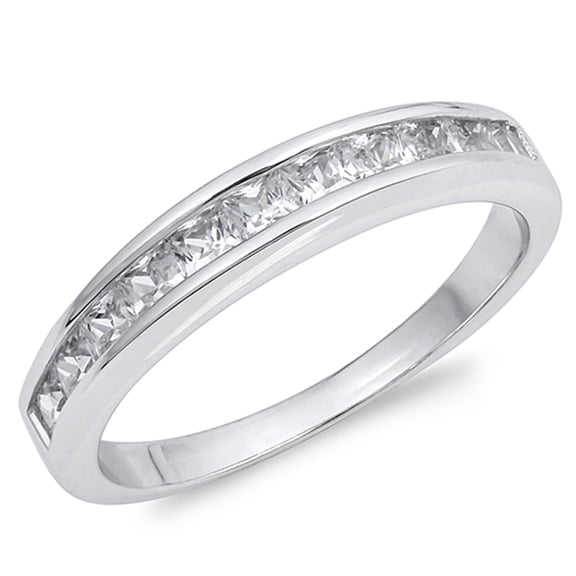 White Cubic Zirconia Channel Stackable Wedding Ring .925 Sterling Silver Band Jewelry Female Size 9