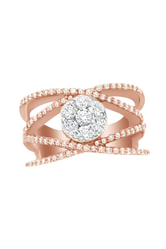 White Cubic Zirconia Cluster Crossover Ring In 14k Rose Gold (1 Cttw)