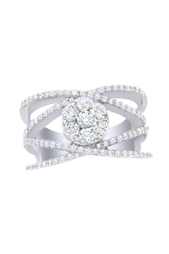 White Cubic Zirconia Cluster Crossover Ring In 14k White Gold (1 Cttw)