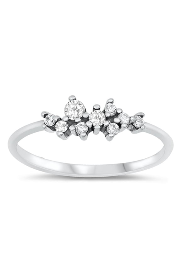 White Cubic Zirconia Cluster Romance Ring .925 Sterling Silver Band Jewelry Female Male Size 10