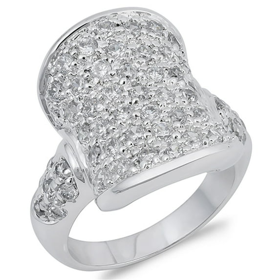 White Cubic Zirconia Cluster Rounded Ring .925 Sterling Silver Band Jewelry Female Male Size 6