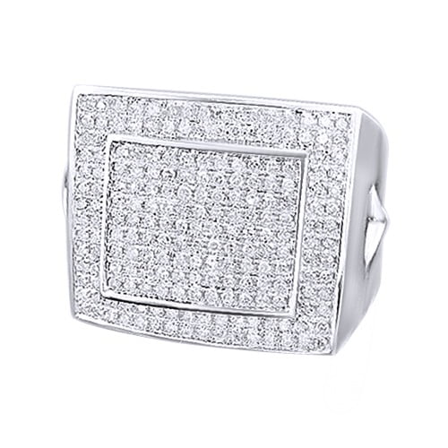 AFFY White Cubic Zirconia Cluster Wedding Band Ring For Men's In 14k White Gold Over Sterling Silver (0.94 Cttw)