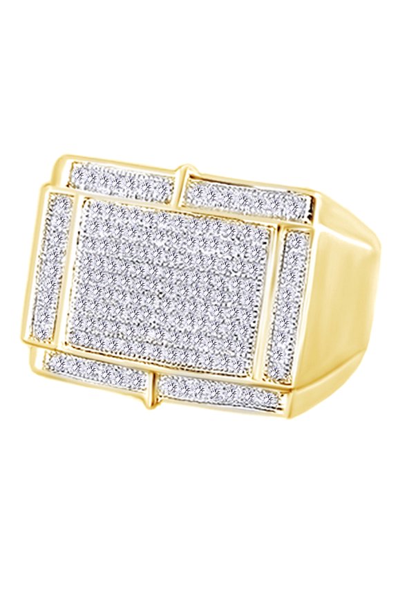 White Cubic Zirconia Cluster Wedding Band Ring For Men's In 14k Yellow Gold Over Sterling Silver (0.66 Cttw)