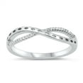 thumbnail image 1 of White Cubic Zirconia Criss Cross Cutout Wave Ring .925 Sterling Silver Band Jewelry Female Size 8, 1 of 4