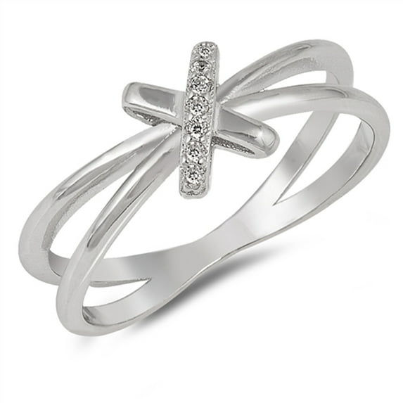 White Cubic Zirconia Criss Cross Infinity Knot Ring .925 Sterling Silver Band Jewelry Female Size 4