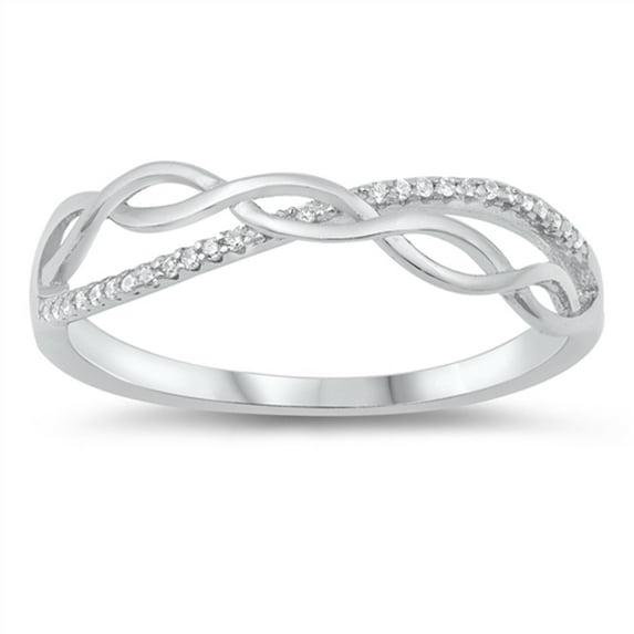 White Cubic Zirconia Criss Cross Infinity Knot Ring .925 Sterling Silver Band Jewelry Female Size 4
