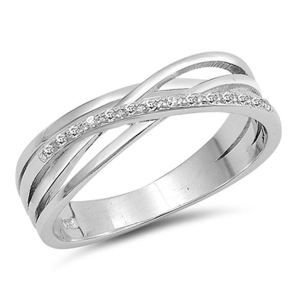White Cubic Zirconia Criss Cross Knot Weave Ring .925 Sterling Silver Band Jewelry Female Size 9