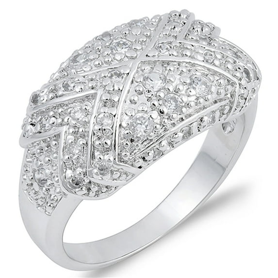White Cubic Zirconia Criss Cross Pave Vintage Ring Sterling Silver Band 925 Jewelry Female Size 9
