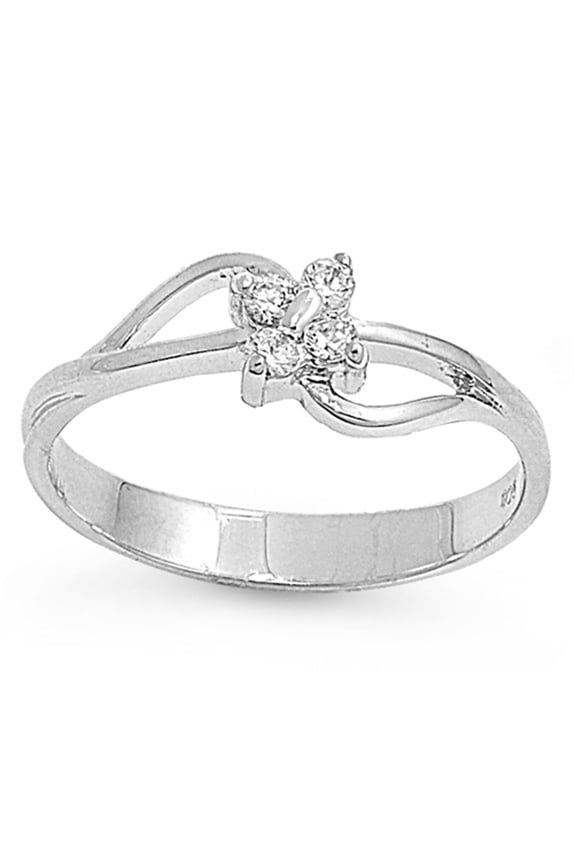 White Cubic Zirconia Crossover Cross Flower Ring Sterling Silver Band 925 Jewelry Female Male Size 5