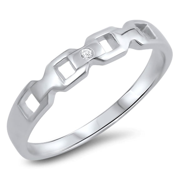 White Cubic Zirconia Curb Chain Link Design Ring .925 Sterling Silver Band Jewelry Female Size 6