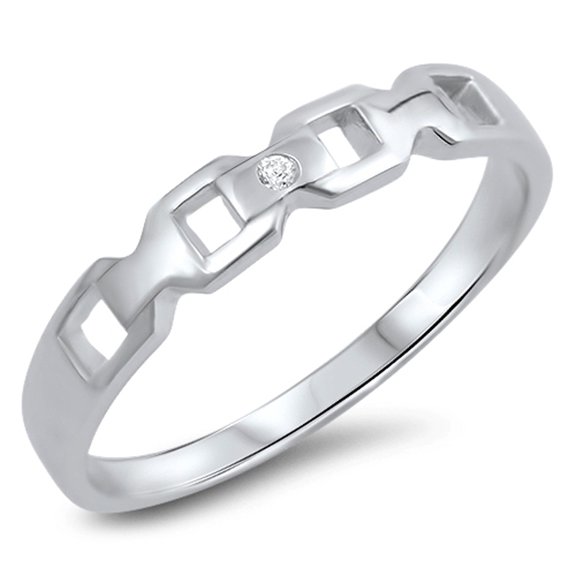 White Cubic Zirconia Curb Chain Link Design Ring .925 Sterling Silver Band Jewelry Female Size 8