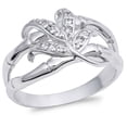 thumbnail image 1 of White Cubic Zirconia Curved Flower Leaf Garden Ring .925 Sterling Silver Band Jewelry Female Size 9, 1 of 4