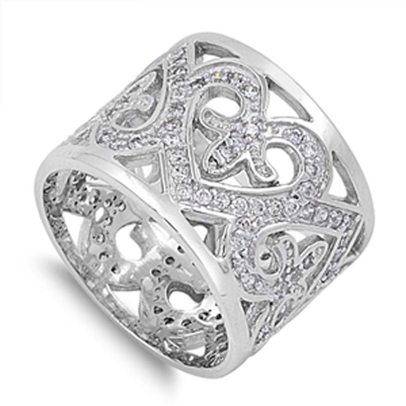 White Cubic Zirconia Cutout Heart Love Ring 925 Sterling Silver Band Jewelry Female Male Size 6