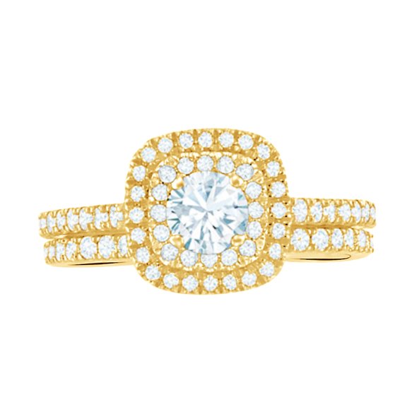 AFFY White Cubic Zirconia Double Frame Bridal Ring Set In 14k Yellow Gold (1 Cttw)