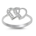 thumbnail image 1 of White Cubic Zirconia Double Heart Cutout Ring .925 Sterling Silver Band Jewelry Female Male Size 6, 1 of 4