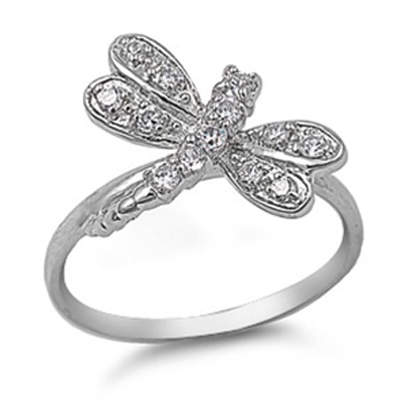 White Cubic Zirconia Dragonfly Animal Wing Ring .925 Sterling Silver Band Jewelry Female Male Size 4