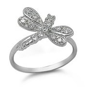 White Cubic Zirconia Dragonfly Animal Wing Ring .925 Sterling Silver Band Jewelry Female Male Size 9