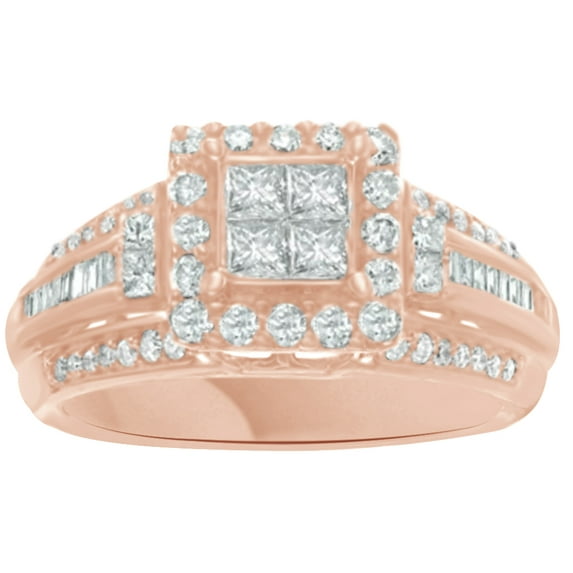 AFFY White Cubic Zirconia Engagement Ring In 10k Rose Gold (1 Cttw)