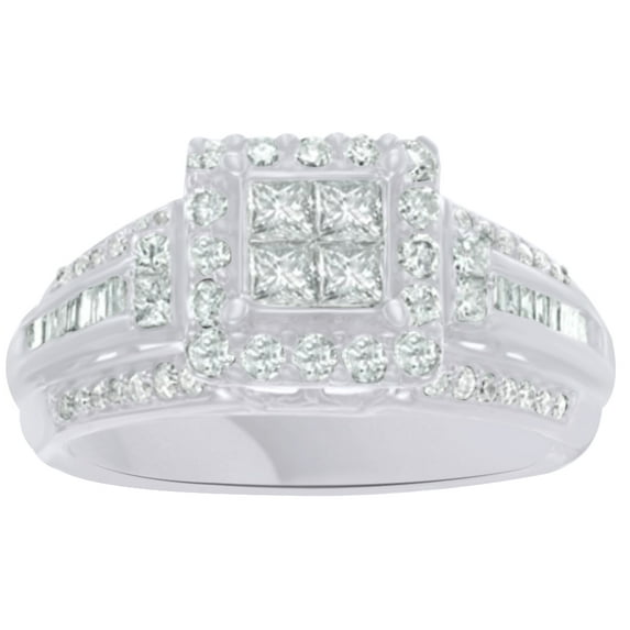 AFFY White Cubic Zirconia Engagement Ring In 10k White Gold (1 Cttw)
