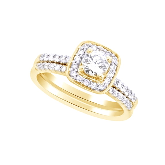 AFFY White Cubic Zirconia Engagement & Wedding Bridal Ring Set In 14K Yellow Gold Over Sterling Silver (0.76 Cttw)