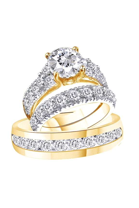 AFFY White Cubic Zirconia Engagement & Wedding Bridal Ring Set In 14k Yellow Gold Over Sterling Silver (3.83 Cttw)