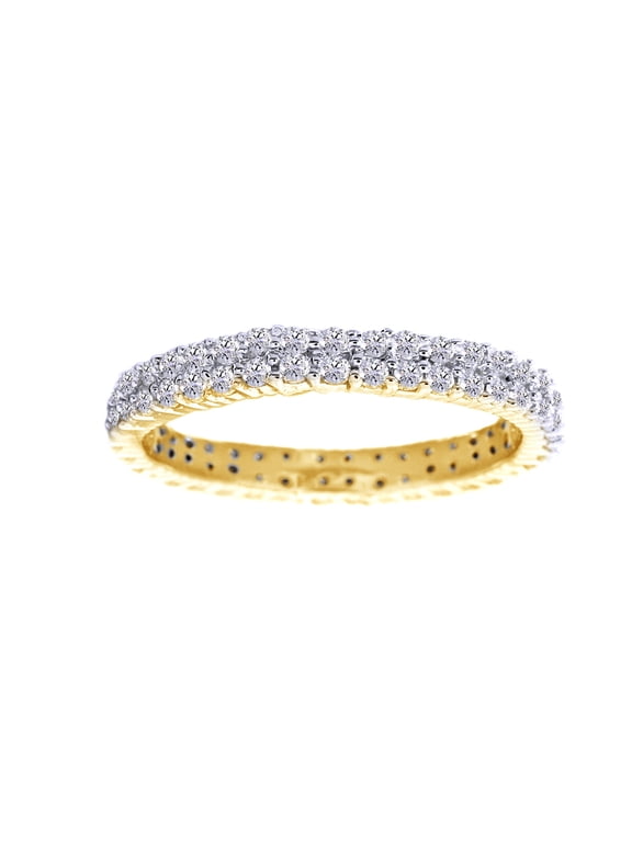 White Cubic Zirconia Engagement & Wedding Full Eternity Band Ring In 14K Yellow Gold Over Sterling Silver (1.88 Cttw)