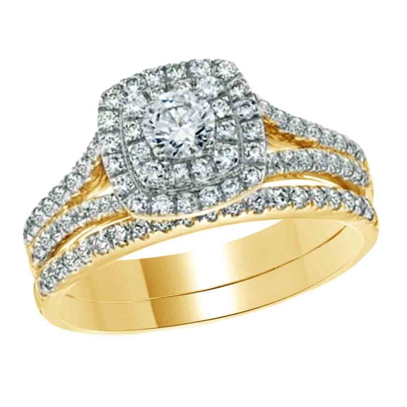 AFFY White Cubic Zirconia Engagement & Wedding Set In 14k Yellow Gold (1 Cttw)