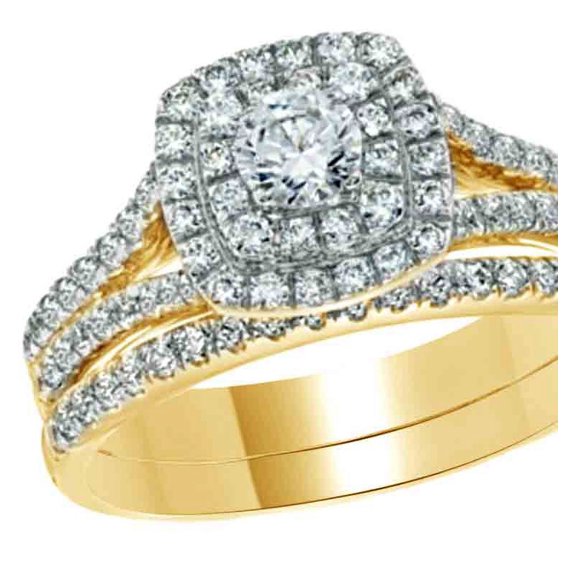 AFFY White Cubic Zirconia Engagement & Wedding Set In 14k Yellow Gold (1 Cttw)