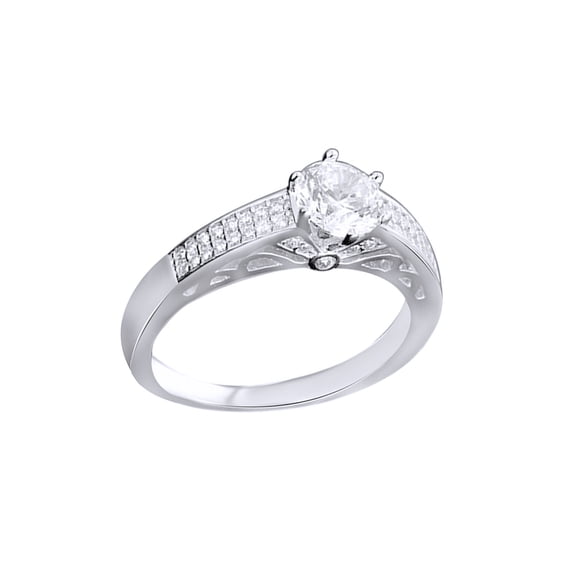 AFFY White Cubic Zirconia Engagement & Wedding Band Ring In 14K White Gold Over Sterling Silver