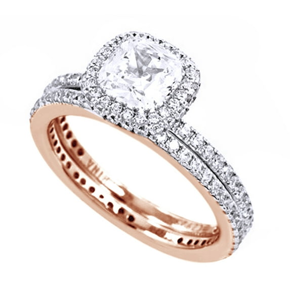 AFFY White Cubic Zirconia Engagement & Wedding Bridal Ring Set In 14K Rose Gold Over Sterling Silver (2.5 Cttw)