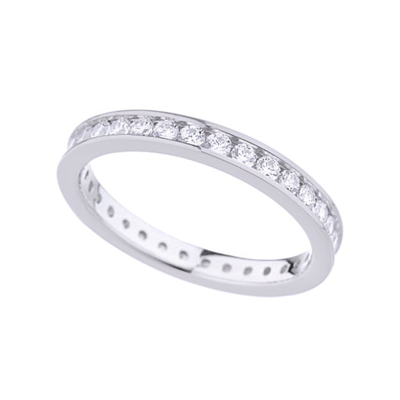 AFFY White Cubic Zirconia Engagement & Wedding Eternity Ring In 14K White Gold Over Sterling Silver (1.12 Cttw)