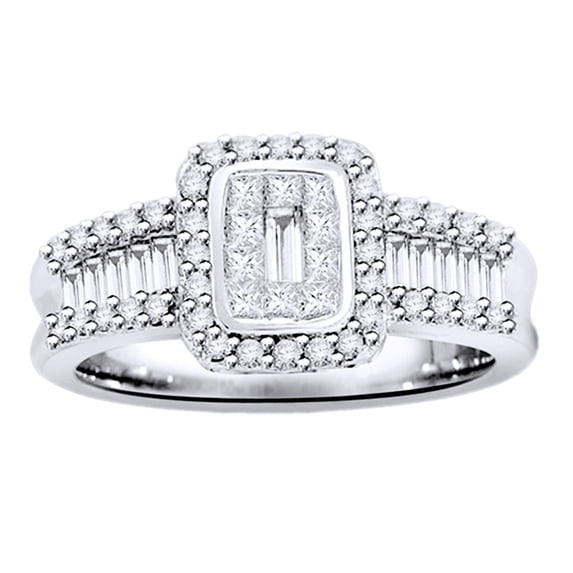 AFFY White Cubic Zirconia Engagement & Wedding Fashion Band Ring In 14K White Gold Over Sterling Silver (0.75 Cttw)