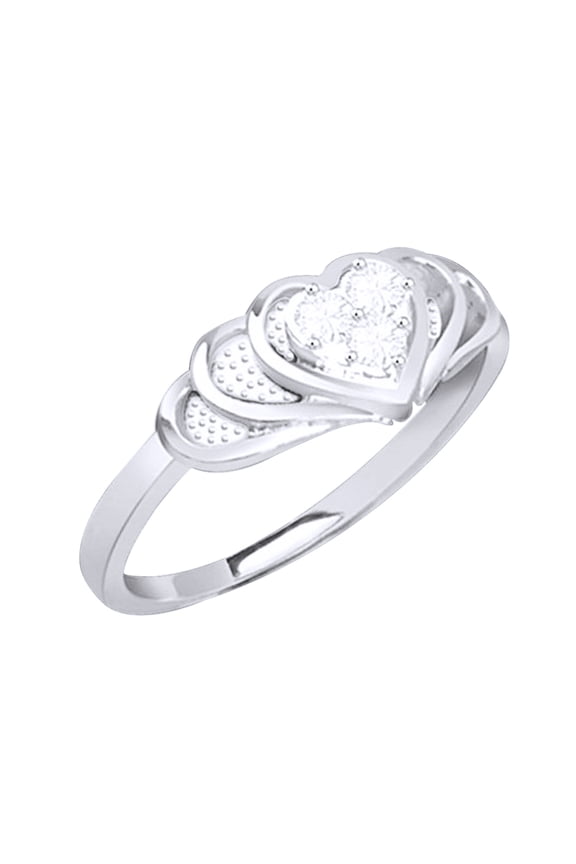 White Cubic Zirconia Engagement & Wedding Heart Shape Three Stone Ring In 14K White Gold Over Sterling Silver (0.1 Cttw)