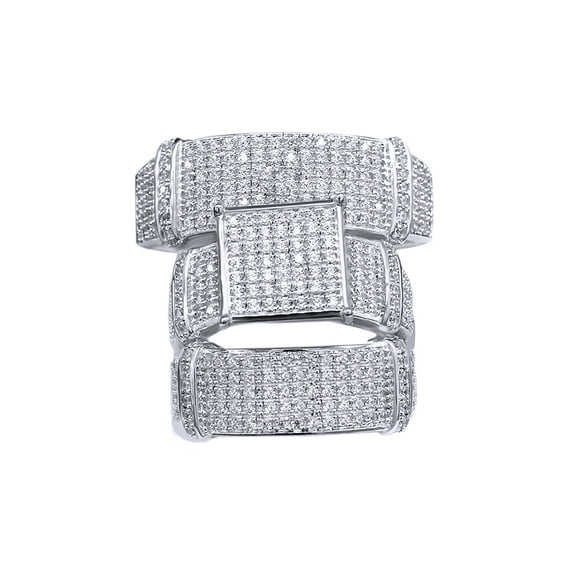 AFFY White Cubic-Zirconia Engagement & Wedding Trio Band Ring Set In 10k White Gold (1.3 Cttw)