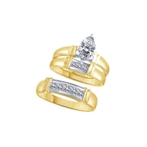 AFFY White Cubic Zirconia Engagement & Wedding Two Tone Trio Band Ring Set In 14k Yellow Gold (1 Cttw)