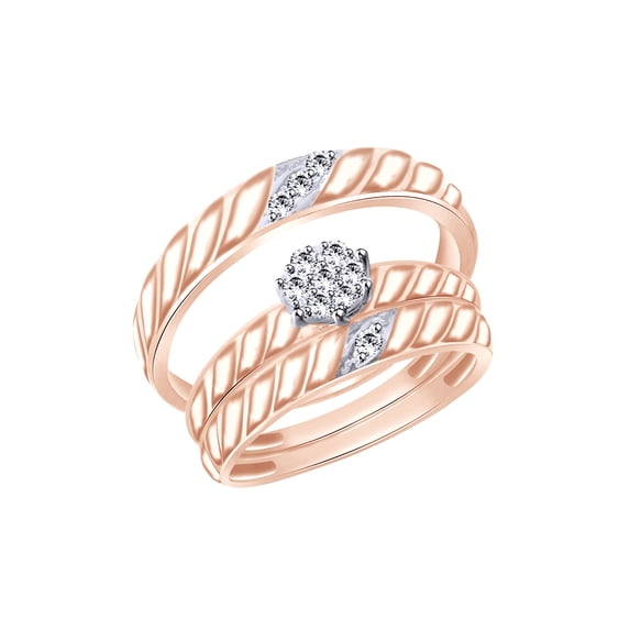 AFFY White Cubic Zirconia Engagement and Wedding Trio Fashion Ring Set In 14K Rose Gold Over 925 Sterling Silver (1.5 Cttw), Ring Size-12.5