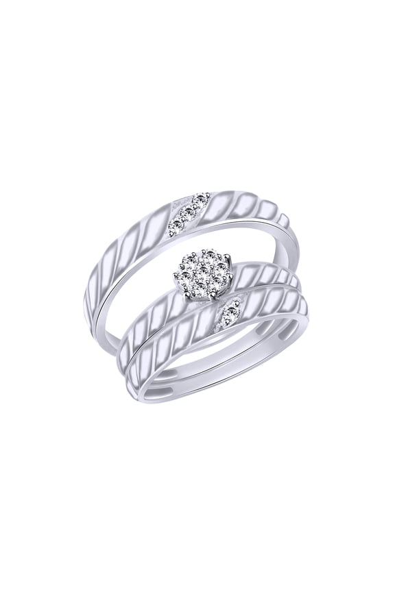 White Cubic Zirconia Engagement and Wedding Trio Fashion Ring Set In 14K White Gold Over 925 Sterling Silver (1.5 Cttw)