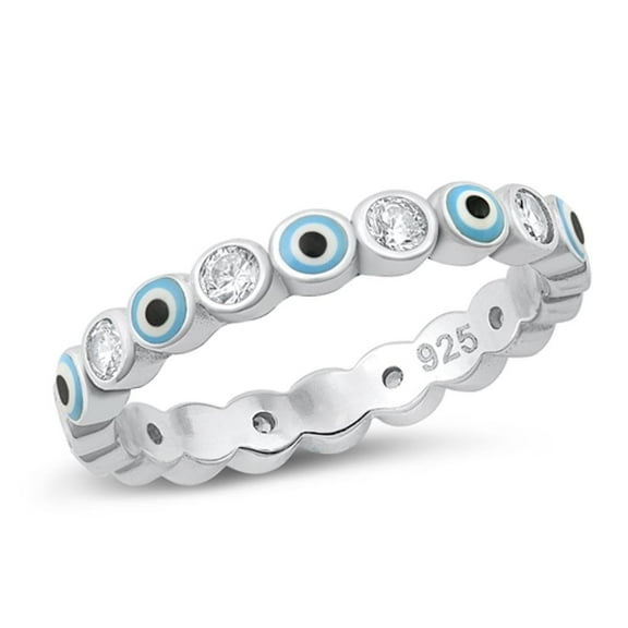 White Cubic Zirconia Evil Eye Eternity Ring 925 Sterling Silver Band Jewelry Female Male Size 7