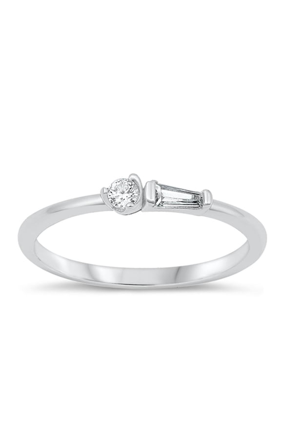 White Cubic Zirconia Exclamation Mark Point Ring .925 Sterling Silver Band Jewelry Female Size 6