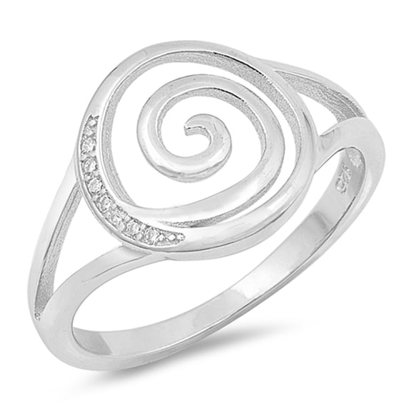 White Cubic Zirconia Filigree Swirl Wide Loop Ring .925 Sterling Silver Band Jewelry Female Size 10