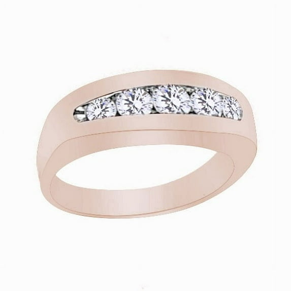 AFFY White Cubic Zirconia Five Stone Wedding Band Ring For Men's In 14k Rose Gold Over Sterling Silver (1.35 Cttw) By