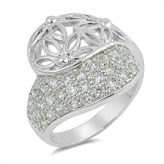 White Cubic Zirconia Flower Filigree Cluster Ring .925 Sterling Silver Band Jewelry Female Size 6