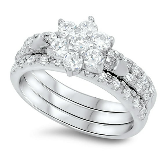 White Cubic Zirconia Flower Heart Ring .925 Sterling Silver Band Jewelry Female Male Unisex Size 8