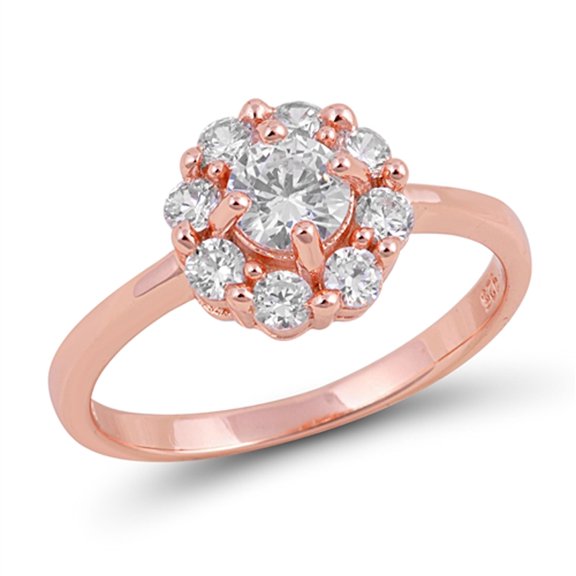 White Cubic Zirconia Flower Modern Halo Ring .925 Sterling Silver Band Jewelry Female Male Size 5